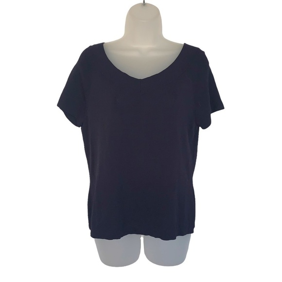 TALBOTS Black Basic Double V-Neck Short Sleeve Rayon Top Size Large - Picture 10 of 12